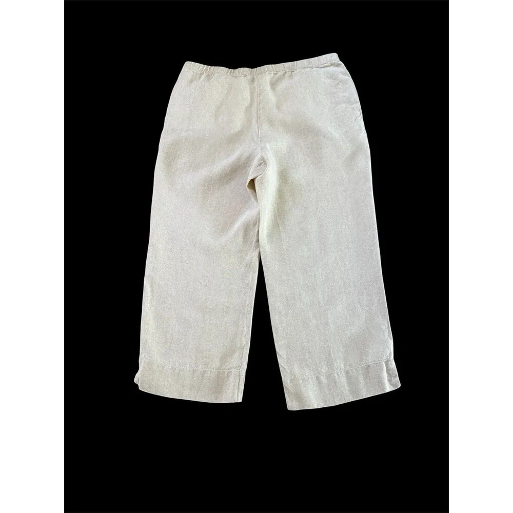 J Jill Pants SZ Medium Sand Dune All Linen Pull On Elastic Waist Wide Leg Casual - Picture 7 of 8